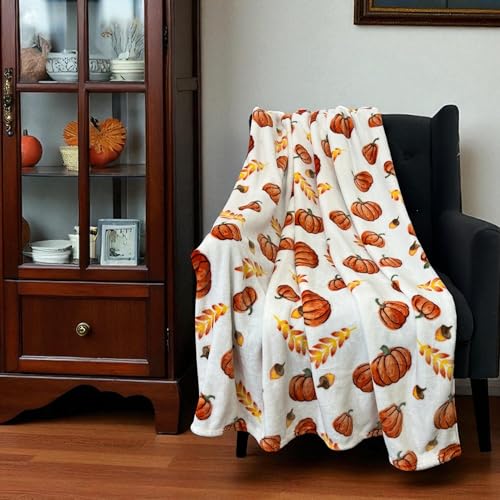 Fall Soft Fleece Throw Blanket, Pumpkin Leaves Wheat, 50" x70 Oversized - color: Fall Harvest
