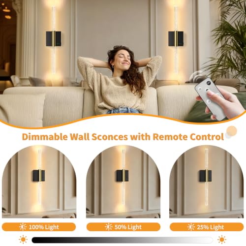 Battery Operated Sconces Set of 2, 28in Rechargeable Wireless Wall Lights - color: Black