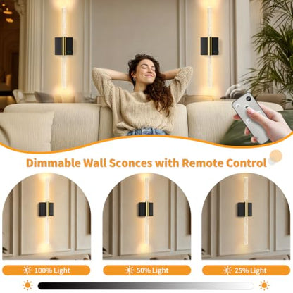 Battery Operated Sconces Set of 2, 28in Rechargeable Wireless Wall Lights - color: Black