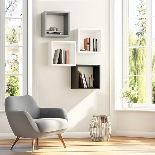 Kaboon Cube Shelves Set2, White Display Shelves Wall Mount 7.75" D x 12.5" W x 12.5" H, (White, Square 2 Cubes) - color: White, size: Square-Set2