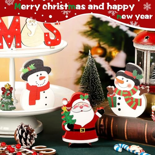 3 Pieces Christmas Table Centerpiece for Tiered Tray Wooden Santa Signs