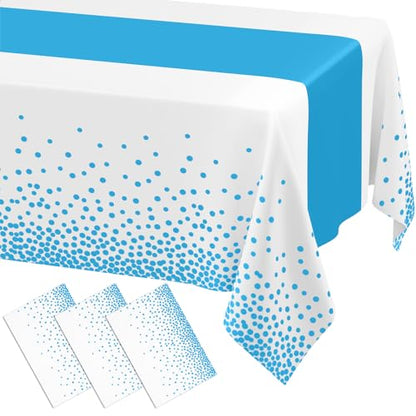 Smiry Disposable Rectangle Plastic 54 x 108 Inch Table Cloth 3 Pack - color: White and Aqua