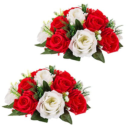 Flower Centerpieces for Wedding Tables: Red & White, 2 Packs - color: Red & White