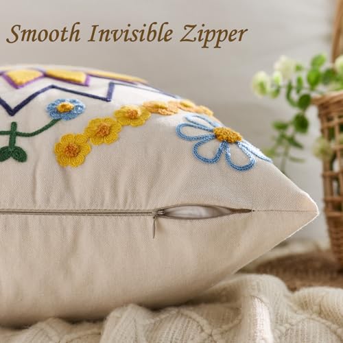 Embroidered Floral Throw Pillow Cover 22x22 Set of 1 Yellow - color: Yellow, size: 22" x 22" (Pack of 1)