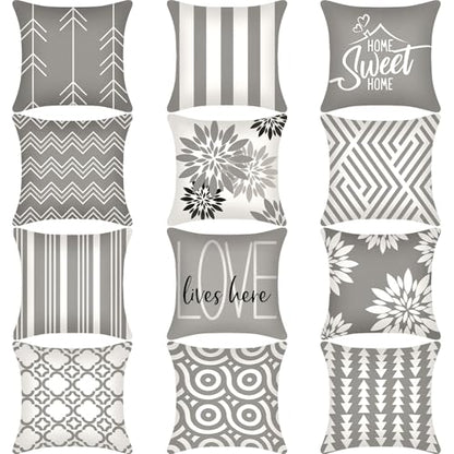 Flutesan 12 Pcs Pillow Covers 18x18 Geometric Linen for Couch, Gray - color: Gray
