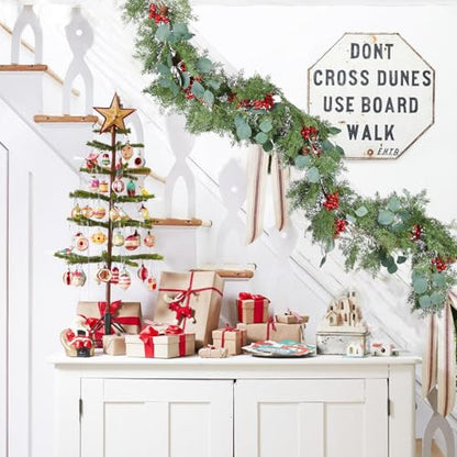 DearHouse 6Ft Pine Garland Christmas Decoration, Artificial Red Berry Christmas Garland with Eucalyptus Pine Cones Cypress Garland for Holiday Season Mantel Fireplace Table Centerpiece Decor