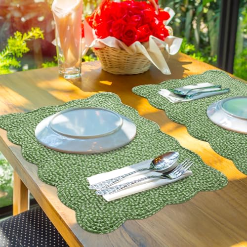 HOMBYS Quilted Placemats Set of 6 Washable-13x18 inches Rectangular Placemats for Kitchen Table-100% Cotton Fabric Rectangular Table Mats, (Green & Withe) - color: Green & Withe