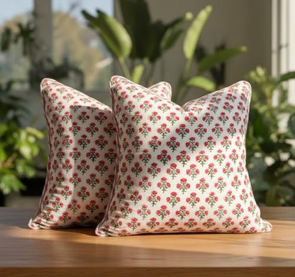 ATOSII Cotton Blockprint Throw Pillow Cover, Gulbahar Pink, 2 Pcs, 18 X 18 - color: Gulbahar, size: 18" x 18" (Pack of 2)