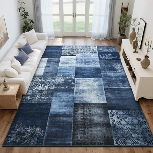 Tepook 9x12 Washable Area Rugs for Living Room Bedroom - color: Blue, size: 9' x 12' (Rectangular)