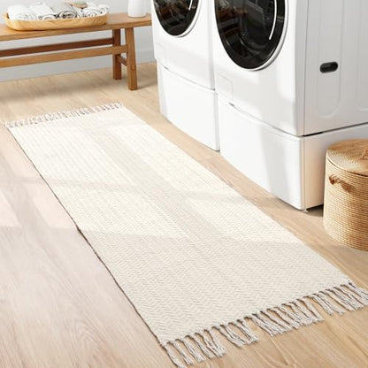 Lahome Boho Kitchen Runner Rug, 2x6 Washable Rugs for Bathroom Laundry Room - color: Beige/White, size: 2' x 6' (Runner)