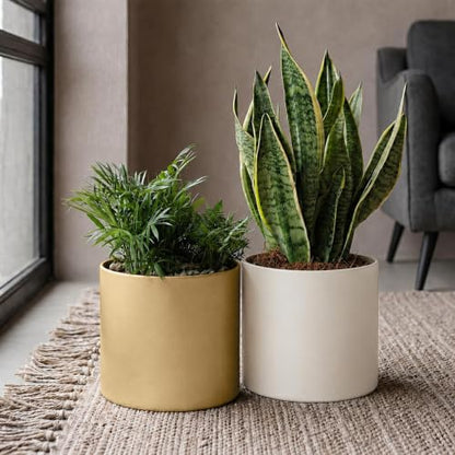 10 Inch Gold Metal Plant Pot with Drainage Hole, Indoor Outdoor - color: 10 Inch Golden