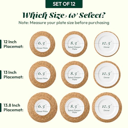 13" Round Woven Placemats Set of 12, Plate Chargers for Dining Table - size: 13 Inch Set of 12
