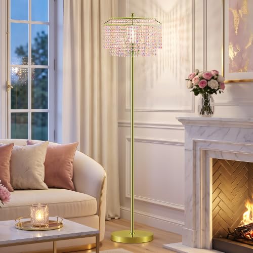 Luvkczc Multicolor Crystal Floor Lamp，64" Tall Elegant Standing Lamp - color: Gold+colorful