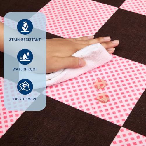 GarveeHome Checkered Brown Pink 2x3 Washable Rug Low-Pile Room Door Mat - color: Brown Pink, size: 2' x 3' (Rectangular)