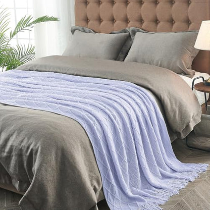 inhand Ashley Blue Knitted Throw Blanket for Couch and Bed, 50"x60" - color: Ashley Blue, size: 50"x60"