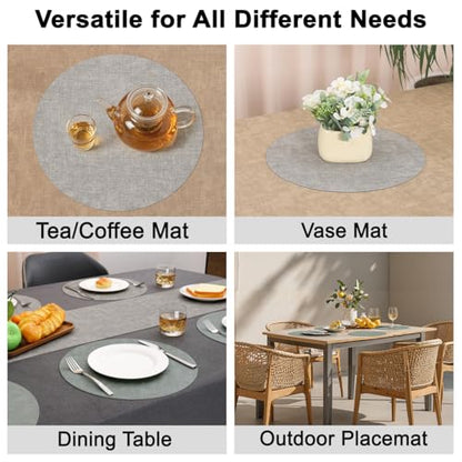 Myir JUN 14" Round Placemats Set of 4, Reversible Dual-Color Place Mats - color: Light Gray Sage Green