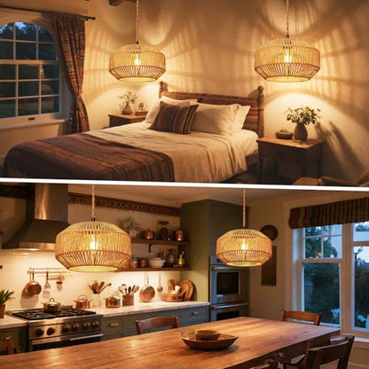 Maliralt Hanging Lamps Rattan Pendant Light Hanging Lights 16.4ft Plug in Cord Pendant Light Fixture Plug Into Wall Outlet Pendant Lighting with On Off Switch for Bedroom Living (Pumpkin Shade) - size: 11.8 Inch - Pumpkin Shade