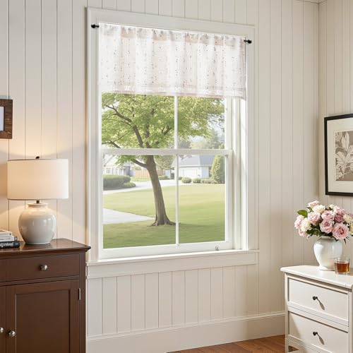 jinchan Kitchen Valance Curtain Double Layers, 50x16, 1 Panel, Blush Meadow - color: Double | Dottie Blush Meadow, size: 50"W x 16"L (Pack of 1)