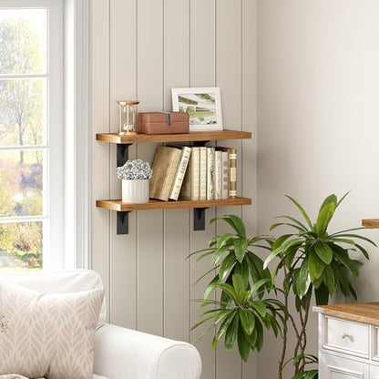 HOOBRO Floating Shelves for Wall, 15.7" Wall Mounted Shelves Set of 2 - color: Rustic Brown + Black, size: 15.7 Inches