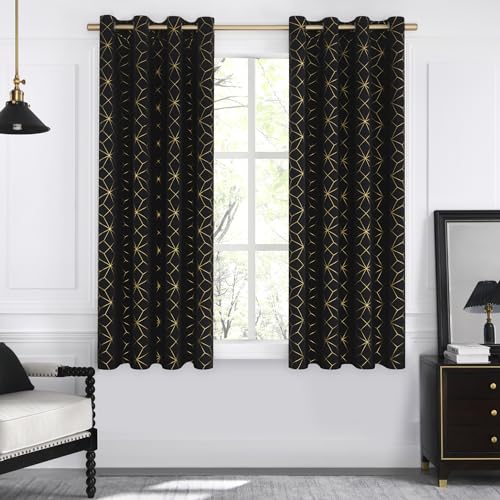Beauoop Black Gold 100% Blackout Curtains for Bedroom 50x63 2 Panels - color: Black/Gold, size: 50"W x 63"L (Pack of 2)