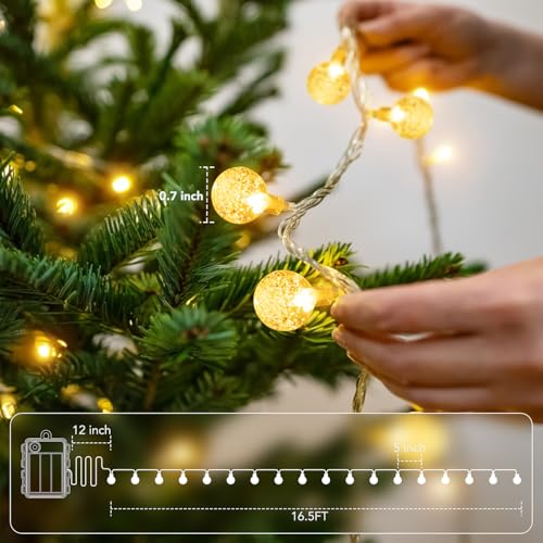 Metaku 16.4Ft 50LED Battery Operated Globe String Lights with Remote