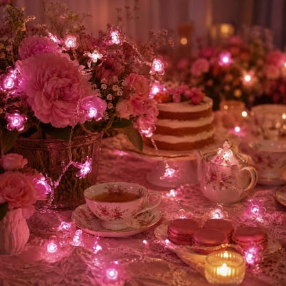 33ft 100 LED Plug in Fairy Lights, Pink Christmas Flower String Lights - color: 100 LED Pink