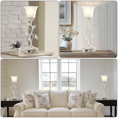 Set of 2 Rustic Touch Table Lamps for Bedroom 2 USB C+A - color: 2 Pack - Retro White