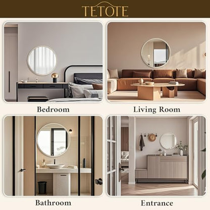 TETOTE Round Mirror 24 inch Brushed Nickel Mirror for Bathroom - size: 24"L x 24"W