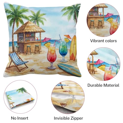 Throw Pillow Covers, Coastal Ocean, Set of 4, 18"x18" - color: Summer Beach
