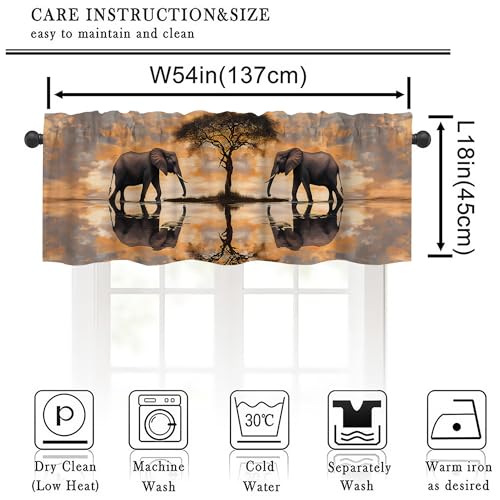 Elephant Valance Curtains,Rod Pocket Valances for Windows,Small Window Treatment Valances for Kitchen,Living Room,Bedroom,Bathroom,Home Decor,18x54 Inch,1 Panel,Animal Theme - color: Elephant01, size: 54"W x 18"L (Pack of 1)