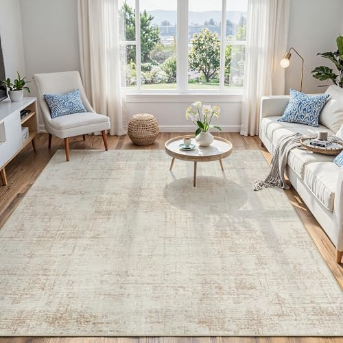 5x7 Washable Area Rug for Living Room Bedroom: Non-Slip Modern Beige White - color: Beige/White, size: 5' x 7' (Rectangular)