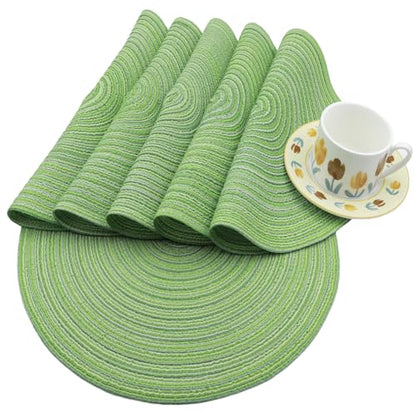 MIAOMIAO Round Placemats Set of 6 Braided Dining Table Kitchen Decor Mets - color: Black Gray