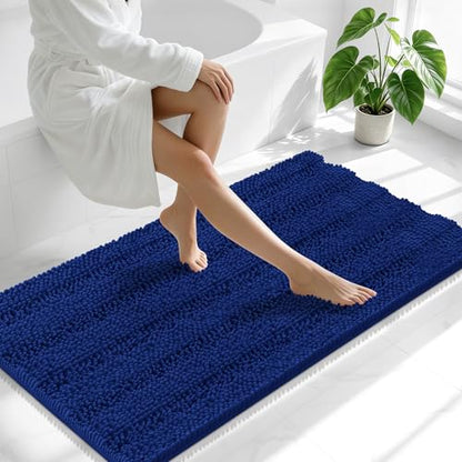 Smiry Thick Chenille Bathroom Runner Rugs 47x24, Absorbent Bath Mat, Navy - color: Navy, size: 47" X 24"