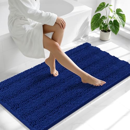 Smiry Thick Chenille Bathroom Runner Rugs 47x24, Absorbent Bath Mat, Navy - color: Navy, size: 47" X 24"