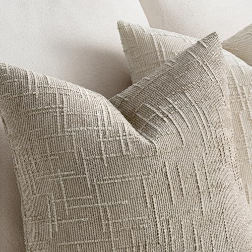 MIULEE Chenille Textured Throw Pillow Covers Light Brown 18x18 Set of 2 - color: Light Brown, size: 18" x 18" (Pack of 2)