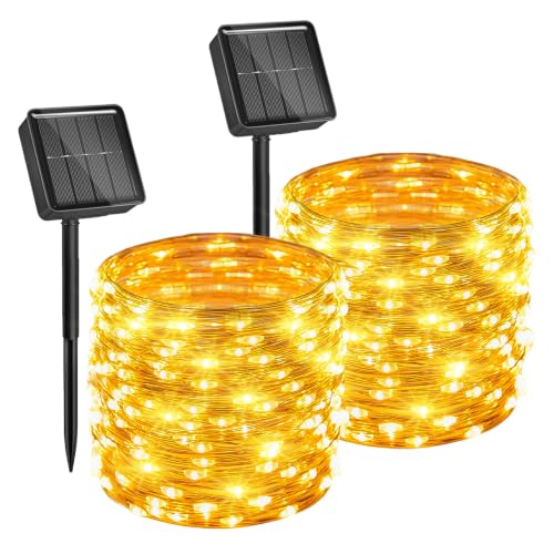 Solar String Lights, 2 Packs Total 66Ft 200 LED Fairy Lights with 8 Modes - color: Warm White, size: 33FT*2Packs