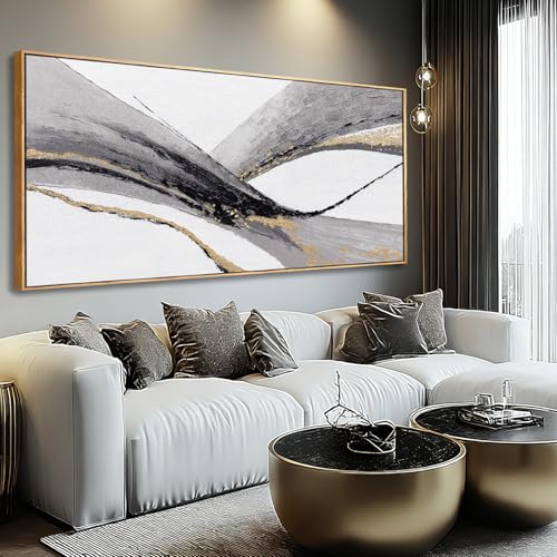Abstract Wall Art Wall Decor Painting With Golden And Black Lines Modern Canvas Arts Artwork Framed Pictures for Living Room Bedroom Office Home 29"x58"Large Pictures - color: White and Gold, size: 58"L x 29"W