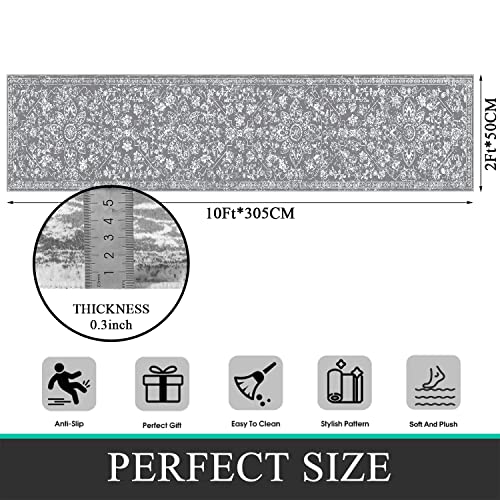 Pauwer Vintage Floral 2x10 Runner Rug, Non Slip Hallway Rug Runner, Grey - color: Vintage Grey, size: 2' x 10' (Runner)