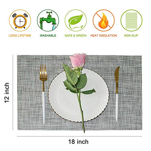 GIVERARE Placemats Set of 6, Heat-Resistant Woven Vinyl Place Mat, Non-Slip Washable PVC Table Mats, Easy to Clean Premium Plastic Place at for Dining, Kitchen Table (Smoky Gray) - color: 6 Pack Smoke Gray