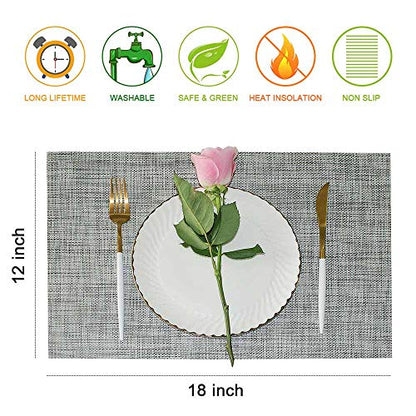 GIVERARE Placemats Set of 4, Heat-Resistant Woven Vinyl Place Mat, Non-Slip Washable PVC Table Mats, Easy to Clean Premium Plastic at for Dining, Kitchen Table (Smoky Gray) - color: Smoke Gray