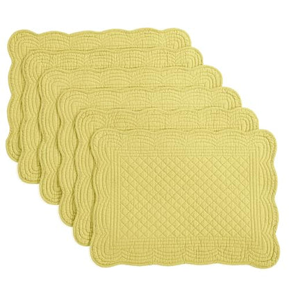 HOMBYS Quilted Placemats Set of 6 Washable-13x18 inches Rectangular Placemats for Kitchen Table-100% Cotton Fabric Rectangular Table Mats, (Yellow) - color: Yellow