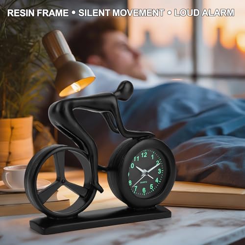 Racing Bicycle Desk Alarm Clock Battery Operated, Glow-in-the-Dark Dial, Silent Non-Ticking | Unique Cycling Gift for Cyclists, Students, Teachers | Office, Desk, Shelf Decor