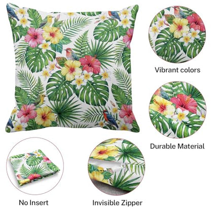 Throw Pillow Covers, Botanical Leaf, Set of 4, 18"x18" - color: Tropical Floral