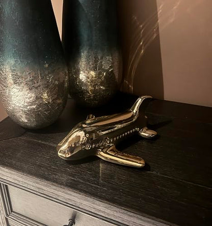 Iris Ceramic Plane Sculpture Gold, Modern Aesthetic for Office Display Home Decor, Living Room, Bedroom Bookshelf, Coffee Table Decor, Bathroom Shelves, New House Essentials, Figurines