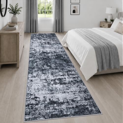 3x14 Washable Runner Rug：Modern Abstract Kitchen Carpet Black - color: Black, size: 3' x 14' (Rectangular)