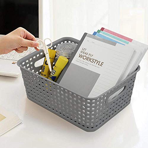 Sandmovie Grey Plastic Rattan Storage Baskets, 6 Packs - color: Grey