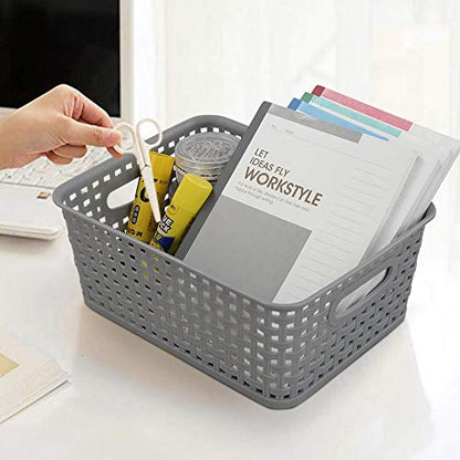 Sandmovie Grey Plastic Rattan Storage Baskets, 6 Packs - color: Grey