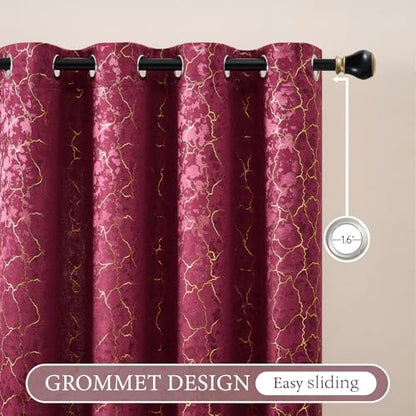 Geometric Curtains 96 Inches Long 2 Panels Maroon Red Curtains Room Darkening Grommet Shimmer Metallic Marble Textured Baroque Romantic Jacquard Window Drapes for Bedroom Living Room, 52x96 Burgundy - color: Burgundy, size: 52"W x 96"L (Pack of 2)