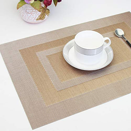 PIGCHCY Placemats,Heat Resistant Non Slip Durable Plastic Place Mats,Washable Easy to Clean Woven Vinyl Kitchen Placemats for Dining Table Set of 4 (Champagne) - color: Box: Champagne, size: 4 Placemats