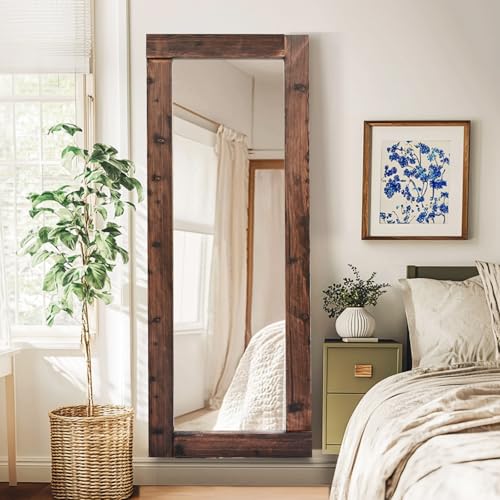 65x24in Full Length Mirror, Solid Wood Convex Frame, Brown - color: Brown-convex Frame, size: 65"L x 24"W